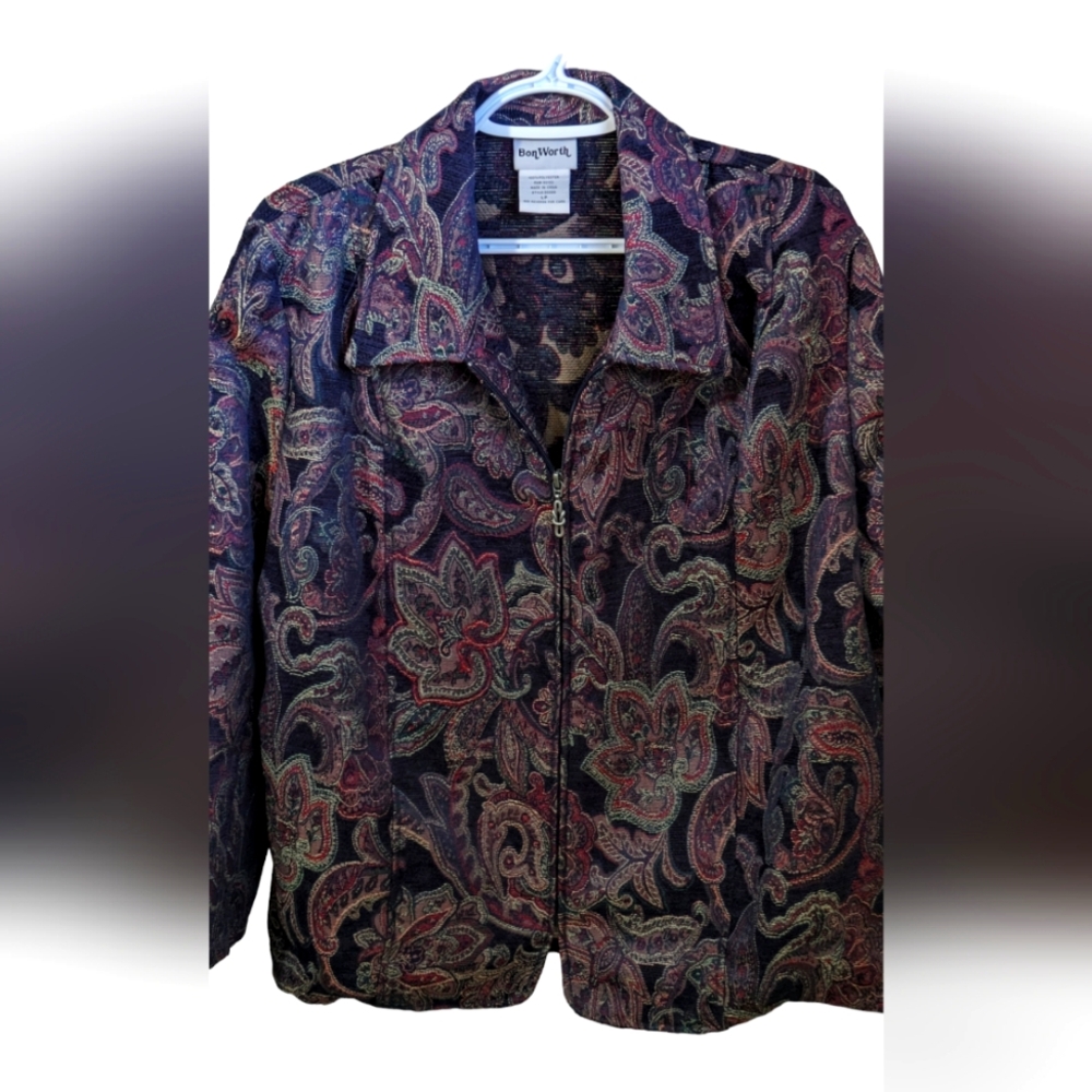 Bonworth Womens Shirt Jacket Top MulticolorPaisley Full Zipper Collar Petites LP